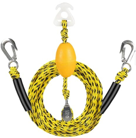 Schleppdreieck 3 m für Wassersport, 4 Personen Schleppleine mit Gleitrolle & Schwimmer, Rostfreier Edelstahl Haken, Zugseil für Tube Towables, Wasserski, Wakeboard & Motorboot