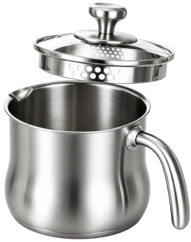 Olla para leche de acero inoxidable con tapa, 2 litros, olla a fuego lento de doble pared con silbato para inducción, gas y electricidad, olla grande para leche y olla con capacidad de 2000 ml de