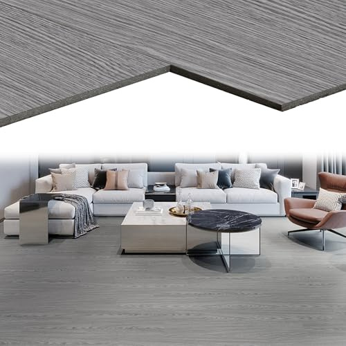 YEATHOR 36 Pieces 5.02 m² Self-Adhesive PVC Flooring Planks, Wood Grain Vinyl Floorboards, Easy to Install, Waterproof Cuttable Floor Stickers for Bedroom, Kitchen, Living Room, Light Grey