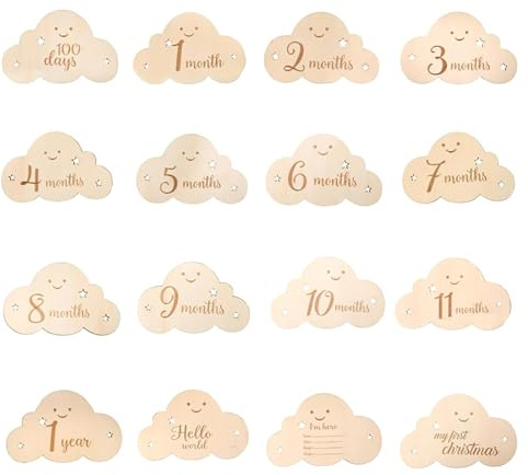 Kinesgsg 8 Piezas Tarjetas de Hitos, Cumple Mes Bebe Madera, Tarjetas de Hitos Mensuales Textura Suave y Cálida, Discos Madera para Hitoss del Bebé, para Baby Shower, Registro de Crecimiento