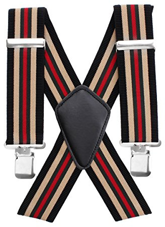 Aulola® Mens X Shape Braces Adjustable and Elastic Suspenders with A Very Strong Clips - Heavy Duty 50MM Wide Stripe Design