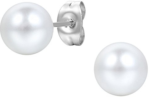 JewelryWe Schmuck Damen Ohrstecker, Elegant Edelstahl Imitation Perlen Kugel Ohrringe Gestüt Stecker Silber Schwarz/Weiß 3~8mm für Frauen Mädchen