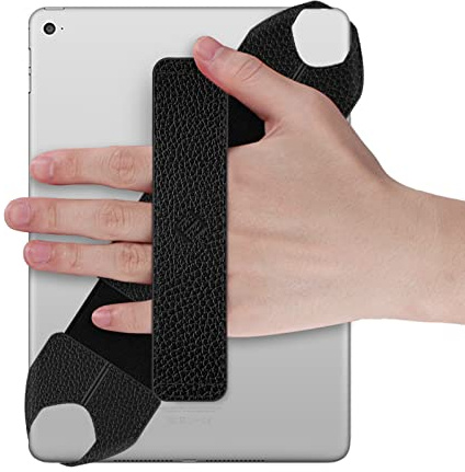 FINTIE Dragonne de Sécurité Support Universel pour Tablette 9-10 Pouces | pour iPad/Kindle/Tablette Galaxy Tab etc, Sangle Élastique Rotative à 360°, Noir