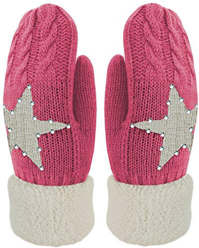 Blackshirt Company Kinder Handschuhe Fäustlinge mit Stern und Glitzer Strick Handschuhe gefüttert Farbe Pink