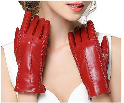 UK_Stone Lederhandschuhe Damen Winter Touchscreen Handschuhe Eleganter Party Handschuhe, Rot S