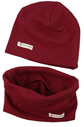 Boomly Baby Strickmütze+ Loop Schal Set Baumwollmütze Weich Kinder Mode Beanie Mütze Nackenwärmer Halsbänder Halstuch Herbst Winter