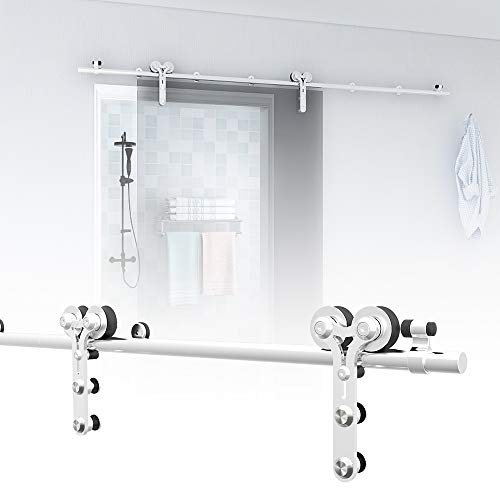 10FT/300cm Rostfreier Stahl Schiebetür Beschlag Laufschiene Schiebetürsystem für Glastür Y Form, Sliding Barn Door Kit for Glass Door