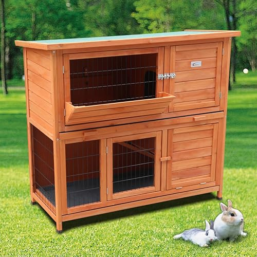 Bunny Business 4ft 2-Tier Double Decker Rabbit/Guinea Pig Hutch Hutches with Sliding Trays & Ramp