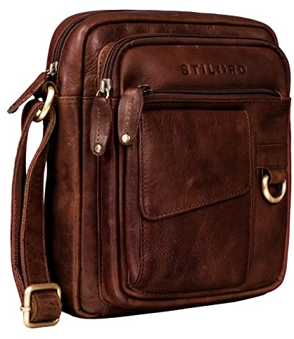 STILORD Ryan Bolso Cruzado Hombre Piel | Pequeño Bolsos Vintage para iPad 9,7 Pulgadas | Bolsa de Cuero Auténtico Retro Color:Porto - marrón