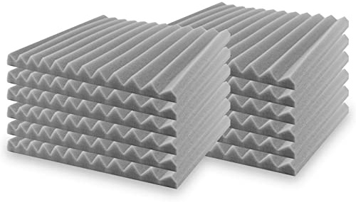 SK Studio 12 Stück Akustikschaumstoff Schallschutz Schaum Matte Keilschaumstoff Schalldämmplatten Soundproof Foam, Noppenschaumstoff Schaum-Fliesen für Zuhause und Studio 30x30x5cm, Grau