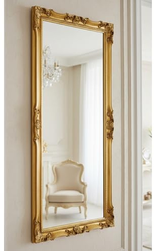 MO.WA Wandspiegel Spiegel klassisch Barock 62x142 Blattgold Antik Ganzkörperspiegel Bodenspiegel Holzspiegel Gold antiker Spiegel - Made in Italy