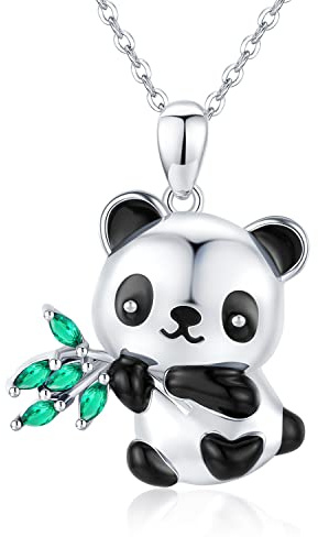 Panda Kette 925 Silber Panda Geschenk Damen Anhänger Halskette Tiere Pandabären Schmuck für Mädchen Kinder