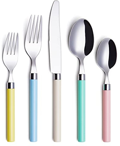 ANNOVA 20 Piece Silverware Set, Service for 4, Stainless Steel Colorful Pastel Tableware Kitchen Flatware Set Utensils, Includes Dinner Knives, Forks, Spoons, Salad Forks & Dessert Spoons (Mix 68)
