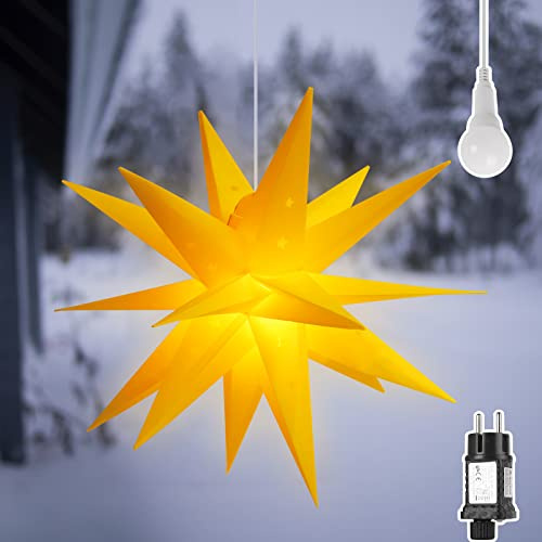SALCAR 60cm Weihnachtsstern Beleuchtet Außen, 3D Leuchtstern Fenster Innen zum Aufhängen, LED Stern Weihnachtsdekoration Outdoor, Gelb