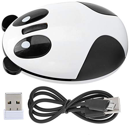 Cute Animal Panda Mouse Wireless, Mouse per Computer Ricaricabile Ottico in ABS 3 Tasti con Cavo di Ricarica USB e Ricevitore Adatto per Ragazze Bambini Studenti 2.4GHz