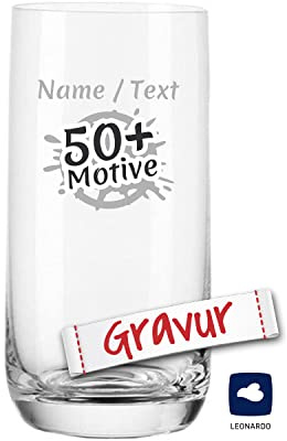 LEONARDO Daily Trinkglas/Wasserglas mit Gravur personalisiert/Namen Text Motiv, Glas graviert als Geschenk zum Geburtstag Jahrestag Hochzeit Verlobung, Geschenkidee Frauen Männer Mama Papa