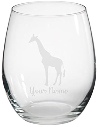 Personalised Giraffe Engraved Stemless Tumbler Glass, Gift for Women, Gift for Men, Giraffe Gift