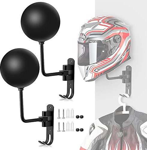 CJBIN Helmhalter Wand, 2 Stück Wandmontage Helmständer mit Doppelhaken und 180° Drehung, Motorradhelm Halterung Wand für Motorradhelm, Baseball Helme, Hut, Perücke, Jacke