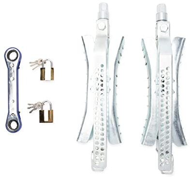 Camco Eaz-Lift Metall-Radstopper, 25,4 cm, mit Schraubenschlüssel und Schloss für Wohnmobile, passend für Reifenabstand von 7,6 bis 10 Zoll, 2 Stück (44661)