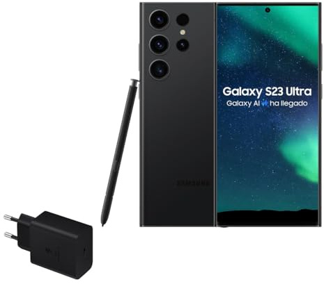 Samsung Galaxy S23 Ultra, 512GB + Cargador de 45W - Smartphone Android con IA, Teléfono Móvil Desbloqueado, Color Negro (Versión Española)