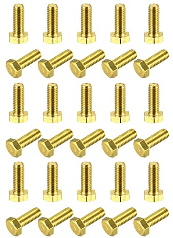 sourcing map Lot de 30 boulons hexagonaux en laiton, M6 x 16 mm, entièrement filetés, grade 4.8, vis à métaux à tête hexagonale en laiton massif pour machines
