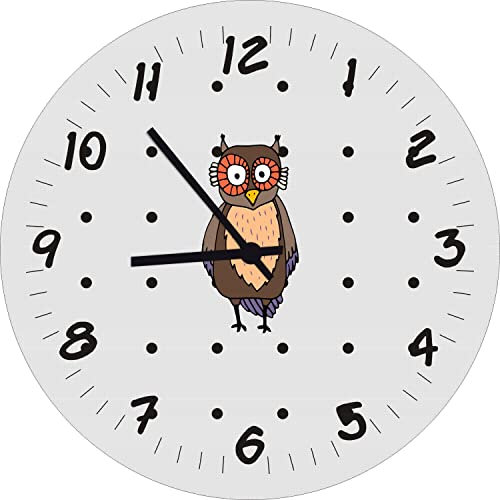 Shirtinstyle Kinderzimmeruhr mit Tiermotiv Eule mit Wunschnamen Geschenk Uhr Kinder Handmade Wanduhr Wunschtext Name, 29cm, Farbe Hellgrau