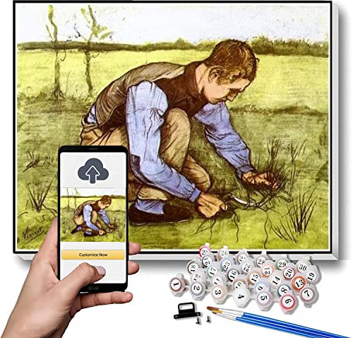 Number Painting for Adults Boy Cutting Grass with A Sickle Painting by Vincent Van Gogh Paint by Numbers Kit for Kids and Adults 20X30CM