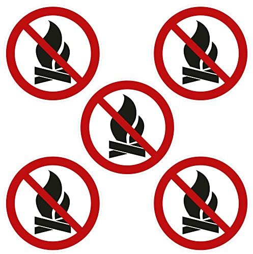 Kleberio® Selbstklebende Aufkleber - Feuerverbot - 10 cm 5 Stück Piktogramm wetterfest Sticker Schutz vor Gefahren Brand Verbrennung Sicherheits Hinweis Schild Hitzeschaden