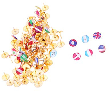 NUOBESTY 100stücke Reißzwecke Mit Rundem Kopf Aus Stahl Flaggenmuster Pushpins Dekorative Hobnail-Ornament Nadeln Für Korkplatten Pinnwände Und Notizen