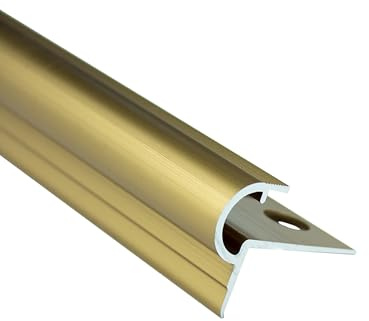 Alu Stufenprofil Fliesenschiene Profil Treppe Schiene gold matt 3m 10mm | Für saubere Stufenkanten und geschützte Treppenabschlüsse, 10mm Profilhöhe, 3m, Aluminium, matt, gold, für 10mm Fliesenhöhe