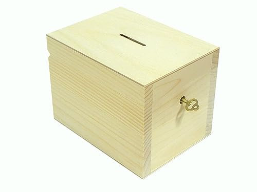 Wooden World - Wooden money box piggy bank with a key ideal for decoupage and pyrography