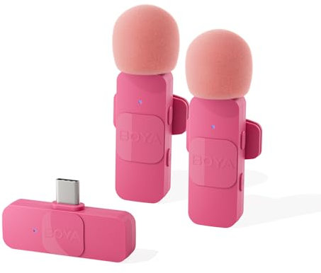 BOYA Dual Wireless Lavalier Ansteckmikrofon für Android iPhone 15 Smartphone Laptop - Dual Mini Omnidirektionales USB Typ-C Mikrofon für Interview Podcast Vlog YouTube Live Stream (Pink)