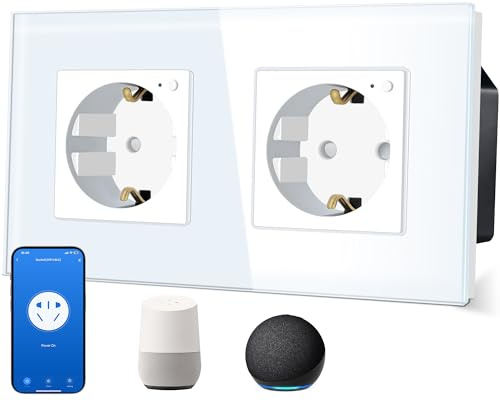TAWOIA Schuko,Smart Steckdose,2 Fach,16A,APP-Steuerung, Arbeit mit Alexa,Glasrahmen,86 * 86mm,Weiß,Wlan Nur 2.4 GHz