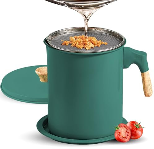 Contenedor De Grasa De Tocino Con Colador, Colador De Aceite De 47 Oz/1,4 L, Recipiente De Almacenamiento De Aceite Para Cocina, Filtro De Suministros De Almacenamiento De Aceite(Verde oscuro)