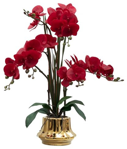 CXGS Orchidea artificiale 50 cm orchidee finte realistiche al tatto in vaso di ceramica rossa finta Phalaenopsis composizione floreale orchidee di seta con steli per centrotavola, tavolo, decorazione
