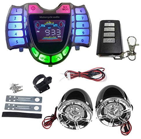 Karriter Altoparlanti stereo per moto, wireless, Bluetooth, lettore MP3, impermeabile, audio FM per moto, scooter, ATV, UTV