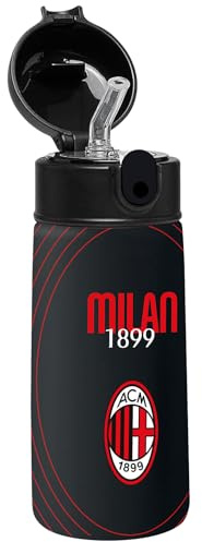 Seven Borraccia - A.C. MILAN Calcio, Nero Rosso, Borraccia Termica in Acciaio Inox Interno Esterno, Mantenimento Temperatura fino a 24h, Borraccia Scuola Bambino