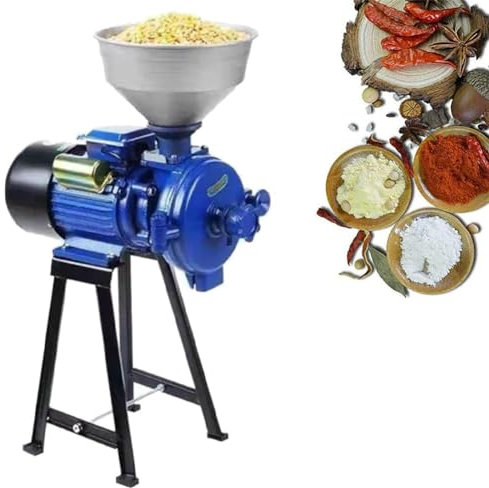 QUTBAG Mulino per Mangime Elettrico Commerciale, Mulino per Cereali per Carichi Pesanti con Imbuto, Macinino per Cereali Asciutti E Bagnati per Mangimi, Mais, Cereali, caffè