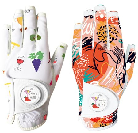 FINGER TEN Gants de Golf Femmes avec Marqueur de Balle Lot de 2, Main Droite Golfeur Main Gauche, Respirant Doux Tout Temps Grip