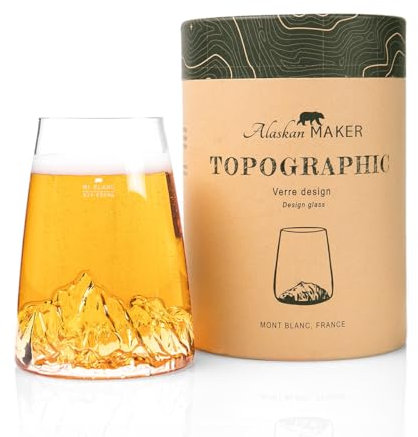 Vetro lungo 450 ml – Borosilicato di alta qualità soffiato artigianalmente con montagne in rilievo | Cocktail, birra o soft TOPOGRAPHIC (Monte Bianco)