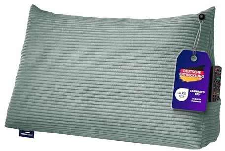 Traumnacht Cozy Rückenkissen, Lesekissen, 70x40cm, türkis, Abnehmbarer,waschbarer Bezug aus gemütlichem Kord, praktisches Seitenfach, Öko-Tex Zertifiziert, produziert nach deutschem Qualitätsstandard