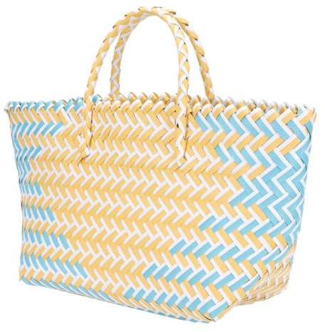 Amosfun Panier en Osier Design Polyvalent à Grosse Capacité Anse en Plastique Prise Confortable et Rangement pour Fruits, Snacks à Domicile ou Courses