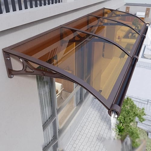 Pensilina Per Porta Esterna,Copertura Moderna In Policarbonato Marrone,Tenda Da Sole Per Veranda Con Grondaia Grande,Espandibile Silenziosamente,Adatta Per Esterni,Patio (100x180cm/39x71in,C)