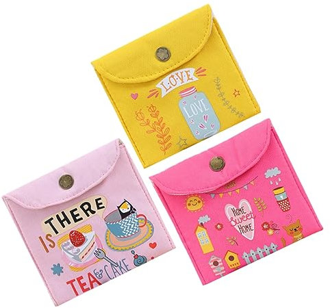Hoement 3pcs Sanitary Napkin Storage Bag Women Toiletry Bag for Period Pads Canvas Random Style
