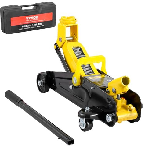 VEVOR Low Profile Floor Jack 1.5 Ton (3300 lbs), Heavy Duty Iron Hydraulic Racing Floor Jack, Hydraulic Car Jack, Single Piston Quick Lift Pump, 4.7-12.1 Height Lifting Range (Yellow)