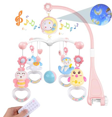 Weinsamkeit Baby Mobile, Baby Hängende Spielzeug mit Musik, Nachtlicht und Projektor, Mobile Baby Spieluhr mit 150 Melodien für Baby Bett, Babyspielzeug Geschenk für Neugeborene Baby ab 0-24 Monate