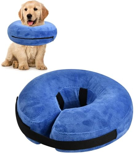 Hunde Schutzkragen Krägen, Aufblasbarer Hundekragen, Einstellbar Hundekragen Leckschutz, Halskrause für Genesung nach Operationen oder Wunden, Haustiere Einstellbar Schutzkragen (Blau, S)