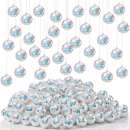 Hoolerry Mini-Disco-Kugeln, Ornament, 3,1 cm, Mardi Gras, kleine hängende Dekorationen, reflektierende kleine Spiegelkugeln für 70er / 80er Jahre Disco-Party, Weihnachtsbaum, Geburtstag, Hochzeit