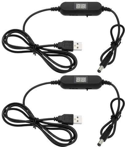 EMSea 2 STÜCKE USB-Kabel mit Einstellbarer Spannung 5 V Bis 1,5 V 3 V 4,5 V 6 V 7,5 V 9 V 12 V 5,5 X 2,1 MM USB-Kabel Stromkabelkonverter mit LED-Anzeige für Spielzeugspiele LED-Lampe