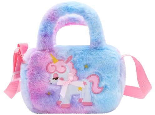 Kids Crossbody Bag Girls Crossbody Bag, Small Plush Unicorn Bag Unicorn Purses for Girls, Little Girls Purse Toddler Purse for Girls (Multicolor-Purple)